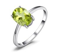 JewelryPalace Anillo Solitario Bañado en Oro Blanco 14K, Llamativo Verde 1.5ct Peridot Colored Cubic Zirconia Corte Ovalado, Promesa Clásico Joyas de Mujer 22