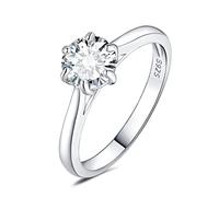 JewelryPalace Anillo Solitario de Compromiso Plata Oro 14k Rosa con Circonita Corte Redonda, 6 Garras Diamante Simulado para Mujer