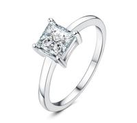 JewelryPalace Anillos de compromiso solitarios de circonita cúbica de corte princesa de 1 quilate para ella, anillo de compromiso chapado en oro blanco de 14 quilates para mujer, anillo de boda de
