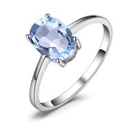 JewelryPalace Anillos Mujer Bañado en Oro Blanco de 14K, Anillo Llamativo Azul Cielo 1.6ct Espinela Creada Color Azul Cielo, Anillo Promesa Clásico Joyas de Mujer Piedra, Conjunto Joyas 13