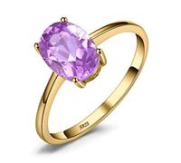JewelryPalace Anillos Mujer Plata Solitario, Anillo Llamativo Morado 1.2ct Amatista Natural Corte Ovalada, Anillo Promesa Oro 14k Clásico Joyas de Mujer Piedra, Anillos Niña Conjunto Joyas Mujer 10