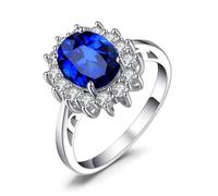 JewelryPalace Anillos Mujer Princesa Diana Kate Middleton Royal Blue Created Spinel, Anillos de Compromiso Bañado en Oro Blanco 14K Mujer, Anillo Mujer Alianzas, Joyería de Aniversario Personalizada 8