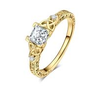 JewelryPalace Celtic Nudo Anillo de compromiso para mujer, Alianza, Vintage Princesa 1.2ct Circón Cúbico en Anillos Bañado en Oro Amarillo 14K Boda Promise Compromiso Regalo, Joyería Mujer 8