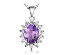 JewelryPalace Colgante Princesa Diana Vintage Oval Amethyst Colored Cubic Zirconia Halo Collar Placcato Oro Bianco 14K cadena de caja 45cm