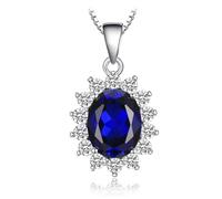JewelryPalace Colgante Princesa Diana William Kate Middleton Vintage Oval Piedra Preciosa Halo Collar 14K White Gold Plated cadena de caja 45cm (1-1 Collar de 3.2ct Royal Blue Created Spinel)
