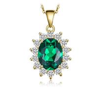 JewelryPalace Colgante Princesa Diana William Kate Middleton Vintage Oval Piedra Preciosa Halo Collar Bañado en Oro Amarillo 14K cadena de caja 45cm (Esmeralda Simulada Verde)