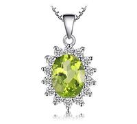 JewelryPalace Colgante Princesa Diana William Kate Middleton Vintage Oval Piedra Preciosa Halo Collar Plata Oro 14k Oro Rosa cadena de caja 45cm (6-1 Collar de Peridoto Verde Plata Esterlina)