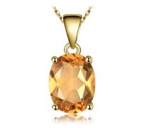 JewelryPalace Collar Solitario Mujer, Colgante Amarillo 1.8ct Citrine Colored Nano Crystal Corte Ovalado, 14K Yellow Gold Plated Piedra Joyas, Cadena 45cm Conjunto Para