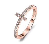 JewelryPalace Cruz Anillos Mujer Plata de Ley 925 Oro Rosa, Anillo llamativo Sencillo Circonita, Anillo Promesa Elegante con Piedra Preciosa, Regalo Anillos Niña Media Eternidad, Joyas de Mujer 9