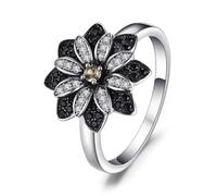 JewelryPalace Girasol Anillo Mujer de Flor Margarita, Anillo Promesa con Espinela Negra Cuarzo Ahumado Natural, Anillos Niña con Piedra Preciosa 11