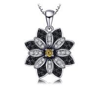 JewelryPalace Girasol Flor Collar Plata Mujer con Espinela Negra Cuarzo Ahumado Natural, Colgante Margarita de Plata de Ley 925 en Cadena 45cm, Collar Niña con Piedra Preciosa, Conjunto Joyas Mujer