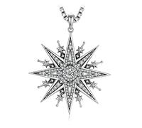 JewelryPalace Gótico Collar Plata Mujer de Estrella del Norte con Circonita en Cadena 45cm, Colgante con Diamante Simulado, Collar Personalizado Niña Plata de Ley 925 con Piedra, Vintage Joyas Mujer