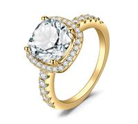 JewelryPalace Halo Anillo Mujer Placcato Oro Giallo 14K 3ct Circonita Corte Cojín, Anillo Compromiso Media Eternidad Diamante Simulado, Anillo Promesa 17