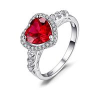 JewelryPalace Halo Anillo Mujer Plata de Ley 925, Corazón del Océano Anillo Compromiso 2.5ct Rubí Creado Rojo, Anillo Promesa Niña Romántico Piedra, Anillo Llamativo Conjunto Joyas Mujer 15.5