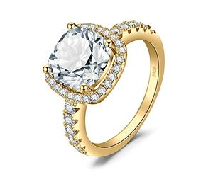 JewelryPalace Halo Anillo Plata Mujer 3ct Circonita Corte Cojín, Anillo de Compromiso Media Eternidad Diamante Simulado, Anillo Promesa Niña Clásico Oro 14k Piedras, Anillo Llamativo Joyas de Mujer 25