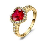 JewelryPalace Halo Anillo Plata Mujer Oro 14k, Corazón del Océano Anillo de Compromiso 2.5ct Rubí Creado Rojo, Anillo Promesa Niña Romántico Piedra Brillante, Anillo Llamativo Conjunto Joyas Mujer 10
