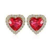 JewelryPalace Halo Pendientes Mujer Plata Oro 14k, Corazón del Océano Pendientes de Tuerca 3.8ct Rubí Creado Rojo, Pendientes Pequeños Mujer Romántico Piedra, Elegantes Joyas