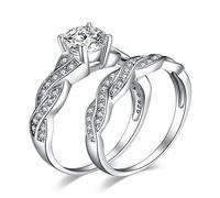 JewelryPalace Infinito Anillo Mujer Plata Diamante Simulado, 1.5ct Anillo de Compromiso Plata de Ley 925 Oro, Promiso Alianza Banda Boda Conjunto, Joyería de Aniversario