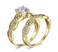 JewelryPalace Infinito Anillo Plata Mujer 1.3ct Circonita Corte Redonda, Anillo de Compromiso Solitario Oro 14k Diamante Simulado, Anillo Promesa Banda de Boda Vintage Piedra, Conjunto Joyas Novia 26