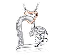 JewelryPalace Infinito Collar Mujer Plata Colgante de Corazónes Entrelazados Circonita, Collar Diamante Simulado Plata de Ley 925 con Oro Rosa Cadena 45cm, Collar Niña Piedra Preciosa, Joyas de Mujer