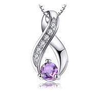 JewelryPalace Infinito Collar Plata Mujer con Amatista Morado Natural en Cadena 45cm, Elegante Colgante Plata de Ley 925, Collar Niña con Piedra Preciosa, Conjunto Joyas Mujer