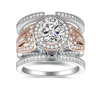 JewelryPalace Infinito Halo Anillo Plata Mujer 2ct Circonita, Corazón Anillo Compromiso Plata de Ley 925 Apilable, Anillo Promesa Oro Rosa Diamante Simulado, Banda de Boda Ajustable Conjunto Novia 11