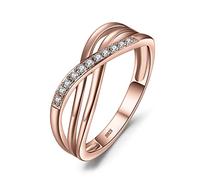 JewelryPalace Infinito Nudo Anillo de Plata y Oro 14k Rosa, Promesa Cruz Ancho Sencillo para Mujer, Elegante con Piedra Preciosa - Regalo para Niña Conjunto Joyas