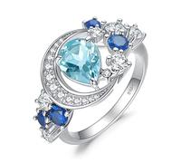 JewelryPalace Luna Estrella Anillo Plata Mujer con 2ct Topacio Azul Cielo Natural Corte Pera, Anillo de Cóctel Plata de Ley 925 Zafiro Azul, Anillo Piedra Preciosa Gota de Agua, Conjunto Joyas 11