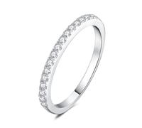 JewelryPalace Media Eternidad Anillo Mujer Bañado en Oro Blanco de 14K con Circonitas, Banda de Boda Apilable, Bisel Anillo Promesa Clásico, Joyas 22