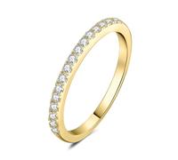 JewelryPalace Media Eternidad Anillo Mujer Bañado en Oro de 14K con Circonitas, Banda de Boda Apilable, Bisel Anillo Promesa Fino, Joyas 10