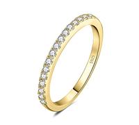 JewelryPalace Media Eternidad Anillo Mujer Plata Circonita, Banda Boda Apilable Plata de Ley 925 Oro 14k, Bisel Anillo Promesa Clásico Sencillo Fino, Anillos Niña Conjunto Anillos Joyas de Mujer 15.5