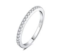 JewelryPalace Media Eternidad Anillo Mujer Plata con Moissanitas, Banda de Boda Apilable Plata de Ley 925, Bisel Anillo Promesa Clásico Sencillo Fino, Anillos Niña Conjunto Anillos Joyas de Mujer 9