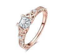 JewelryPalace Nudo Celta Anillo Mujer 1.1ct Circonita Corte Princesa, Solitario Anillo de Compromiso Diamante Simulado, Anillo Promesa Bañado en Oro Rosa 14K Piedras, Anillo Joyas de Mujer 24