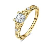 JewelryPalace Nudo Celta Anillo Plata Mujer 1.1ct Circonita Corte Princesa, Solitario Anillo de Compromiso Diamante Simulado, Anillo Promesa Niña Oro 14k con Piedra, Anillo Llamativo Joyas de Mujer 17