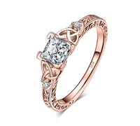JewelryPalace Nudo Celta Anillo Plata Mujer 1.1ct Circonita Corte Princesa, Solitario Anillo de Compromiso Diamante Simulado, Anillo Promesa Niña Oro Rosa Piedras, Anillo Llamativo Joyas de Mujer 7