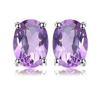 JewelryPalace Pendientes 1.4ct Genuino Amatista Oval Natural Piedra de nacimiento Aretes Plata de ley 925