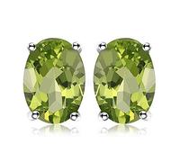 JewelryPalace Pendientes 1.8ct Genuino Peridoto Verde Oval Natural Piedra de nacimiento Aretes Plata de ley 925