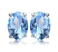 JewelryPalace Pendientes 1.9ct Genuino Topacio azul cielo Oval Natural Piedra de nacimiento Aretes Plata de ley 925