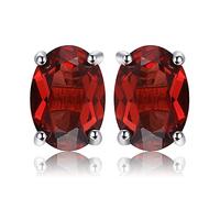 JewelryPalace Pendientes 2ct Genuino Granate Rojo Oval Natural Piedra de nacimiento Aretes Plata de ley 925