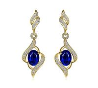 JewelryPalace Pendientes Colgantes Plata Mujer 2.2ct Zafiro Azul Creado Corte Ovalado, Ola Pendientes de Gota Plata de Ley 925 Oro 14k, Elegantes Pendientes Niña Piedra Preciosa, Conjunto Joyas Mujer