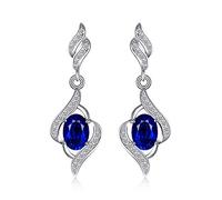 JewelryPalace Pendientes Colgantes Plata Mujer con 2.2ct Zafiro Azul Creado Corte Ovalado, Ola Pendientes de Gota Plata de Ley 925, Elegantes Pendientes Niña con Piedra Preciosa, Conjunto Joyas Mujer