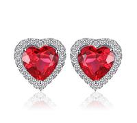 JewelryPalace Pendientes Corazón del océano 3.8ct Rubí rojo creado Amor para siempre Halo Aretes Plata de ley 925
