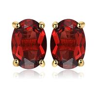 JewelryPalace Pendientes de tuerca de circonita cúbica de color granate rojo para mujer, aretes chapados en oro amarillo de 14 quilates para mujer, conjuntos de joyas con piedras preciosas para niñas