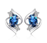 JewelryPalace Pendientes de Tuerca Plata Mujer con 1ct Topacio Azul Londres Natural Corte Ovalado, Pendientes de Botón Plata de Ley 925, Pendientes Niña con Piedra Preciosa, Conjunto Joyas Mujer