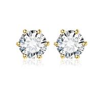 JewelryPalace Pendientes Mujer 14K Yellow Gold Plated 2ct Moissanita Redonda, Solitario Pendientes de Tuerca Piedras, Pendientes Pequeños Mujer Diamante Simulado, Pendientes Niña Clásicos Conjunto