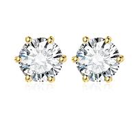 JewelryPalace Pendientes Mujer 14K Yellow Gold Plated 4ct Moissanita Redonda, Solitario Pendientes de Tuerca Piedras, Pendientes Pequeños Mujer Diamante Simulado, Pendientes Niña Clásicos Conjunto