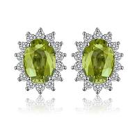JewelryPalace Pendientes Mujer Plata de Ley 925, Princesa Diana Kate Middleton Pendientes de Tuerca 1.2ct Peridoto Natural Verde, Halo Pendientes Pequeños Mujer Piedra, Pendientes Niña Conjunto Joyas