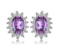 JewelryPalace Pendientes Princesa Diana William Kate Middleton Vintage Halo 1.1ct Genuino Amatista Piedra Preciosa Natural Aretes Plata de ley 925