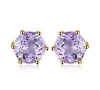 JewelryPalace Pendientes Solitario Mujer Plata Oro 14k, Tuerca 6 Garras Amatista Natural Morado Corte Redondo, Pequeños Piedra, Niña Lindos Joyas