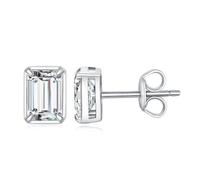 JewelryPalace Pendientes solitarios de circonita cúbica de corte esmeralda de 1 quilate para mujer, chapados en oro blanco de 14 quilates para ella, aretes clásicos de diamantes de imitación